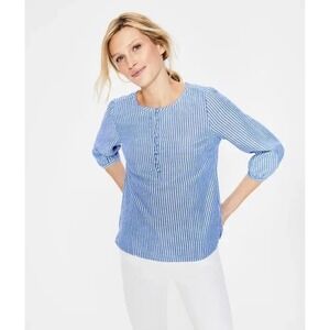 Boden Blue White Stripe 3/4 Sleeve Button Front Tunic Top Women US 10 UK 14